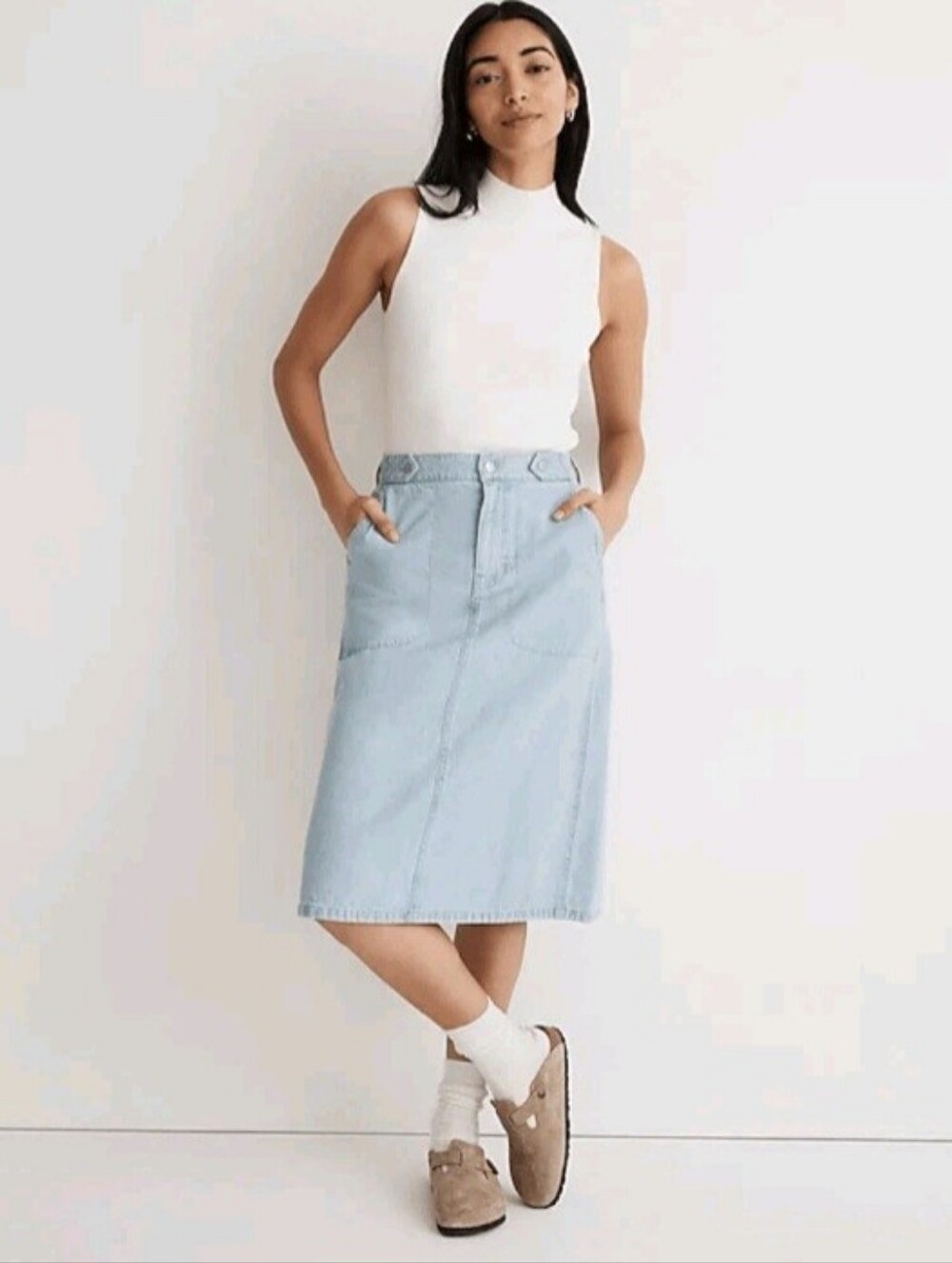 Madewell Blue Denim Jean Midi Skirt Size 27 Light Wash